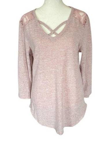 Brooks bobbie  women's large 3/4 sleeve v-neck dusty rose soft top with lace