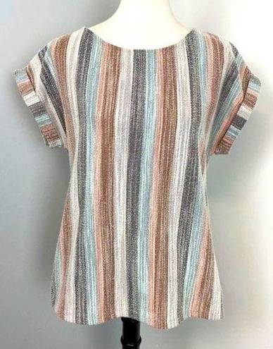 W5  Striped Textured Short Sleeved Top Medium