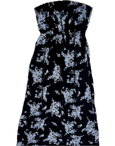 Old Navy EUC  Strapless Floral Maxi Dress, Size Medium, Black, Blue & White Multi