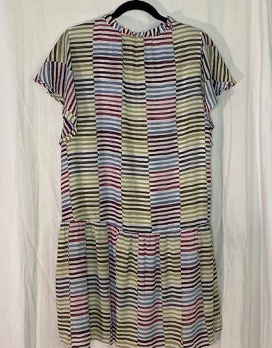 Loft Ann Taylor  Dress Ruffle Drop Waist Flutter Sleeve Stripe Multicolor Large