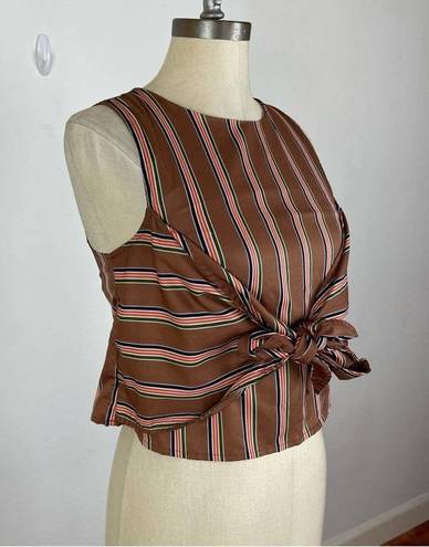 J.O.A. Brown Stripe Knot Crop Top