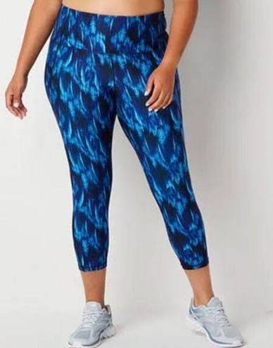 Xersion  Quik Dry Leggings Size 2XL Stet h No chafe seams NEW Blue Phonenix print