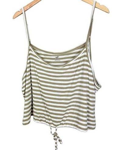 Aerie NEW  Striped Green Ribbed Crop Drawstring Tank Cami Top 2XL NWOT