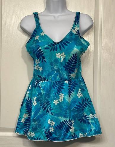 Maxine of Hollywood Women's Vintage  Tropical Teal Swimdress Swimsuit Size 16 EUC