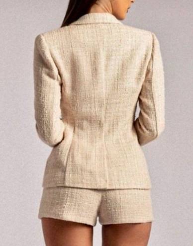 Meshki  NWT tweed cream/nude blazer suit & shorts matching 2 piece set