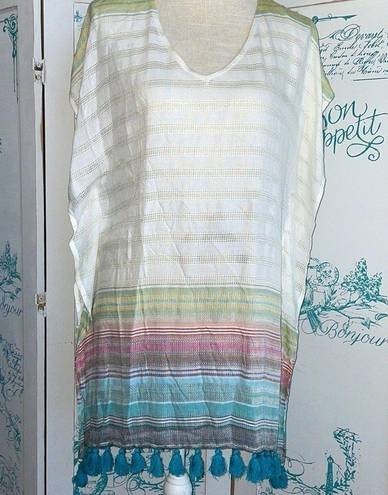 PilyQ  Copper Adriana Tassel Tunic multi-stripe swim coverup NWT