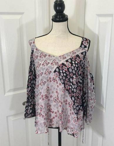 Rebecca Minkoff  Women's Tricolor Catriona Cold Shoulder Floral Blouse Sz M NWT