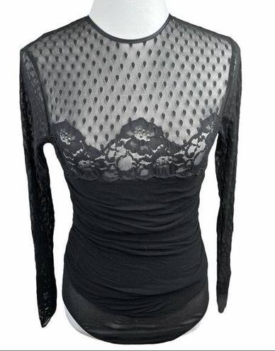 Natori  Sheer and Bunched Bodysuit Black Petite