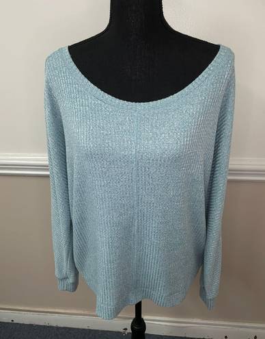 Cyrus Waffle Wave Long Sleeve Blue Blouse Size Large