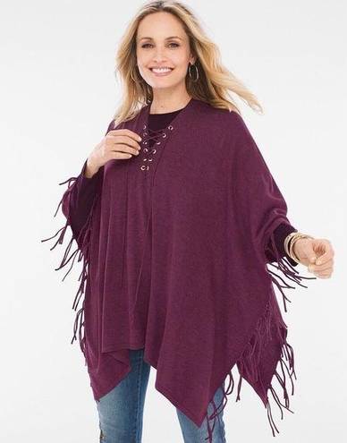 Chico's  One Size Lace Up Fringed Poncho In Monrovia Western Tasseled  Pullover