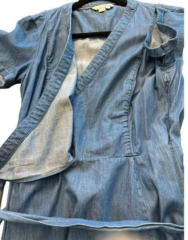 Boden USA Boden Dress Size 8 Faux Wrap Blue Denim Chambray V Neck Short Sleeve Womens Lara