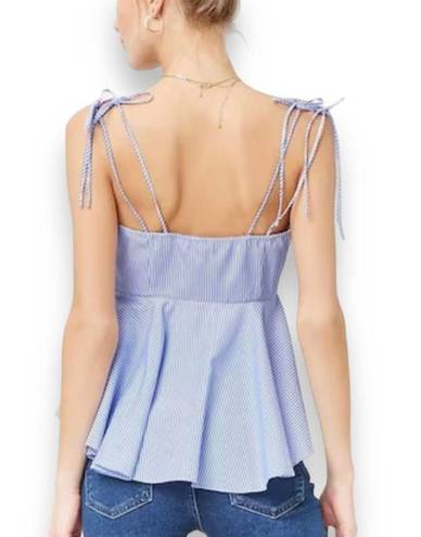 Forever 21 Blue striped peplum camisole top, NEW blue white V-neck sleeveless medium top