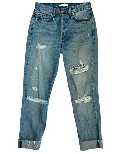 GRLFRND  Karolina Distressed High Rise Straight Leg Cotton Denim Jeans 26