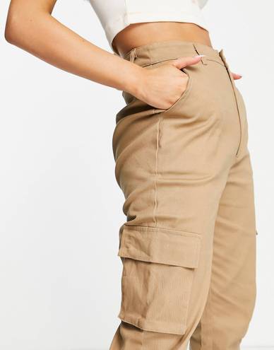 Missguided Women’s Size 2 Plain Cargo Trousers In Sand • Pockets & High Rise NWT