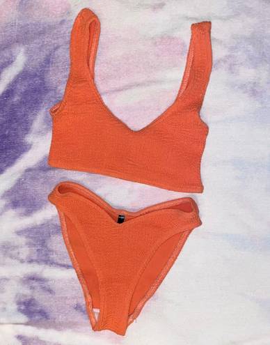 Pretty Little Thing Coral Crinkle Bikini Set