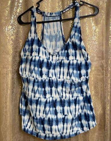 Ava & Viv  Navy Blue White Tie Dye Open Back Tankini Top 20W