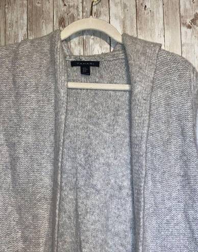 Tahari  Gray Wool Blend Duster Sweater Cardigan Vest with Hood Size Medium