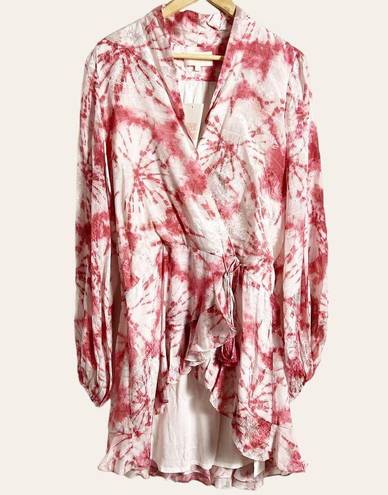 Rococo  Sand Ava Rosewood Tie Dye Print Faux Wrap Ruffle Mini Dress Size M