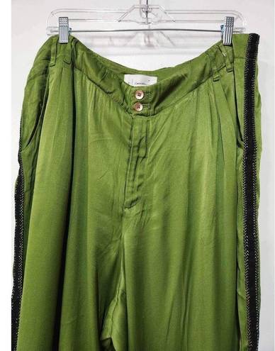 Anthropologie  Diandra Green Satin Pleated Joggers Size 16. B-3