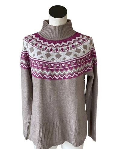Tahari NWT  Super Soft Neutral Lilac Fair Isle Mock Neck Sweater Small