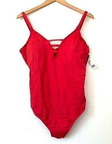 La Blanca NEW NWT  Plus Size Splash One Piece Swimsuit Red Plunge Swimwear 16W