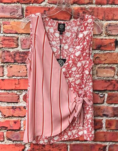 Bobeau Coral and White  Striped with Floral Print Wrap Sleeveless Blouse