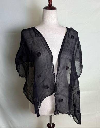 Vintage Sheer Black Scarf Embroidered Polka Dot Boho Fairy Grunge Goth 13x58