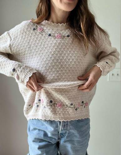 Northern Reflections  Cream Floral Embroidered Knit Sweater Size XL