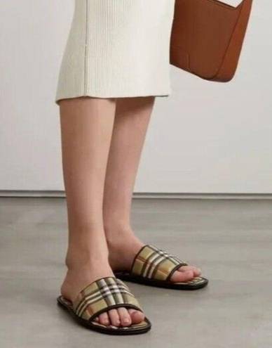 Burberry  Alixa Flat Sandals in Archive Beige Check 38.5 With Box Womens Slides