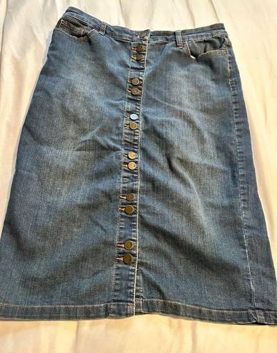 Krass&co NY& modest denim midi length button front jean skirt 12