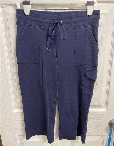 Boston Proper  Capri Sweatpants Womens Small Navy Blue Yellow Pockets Wide Leg