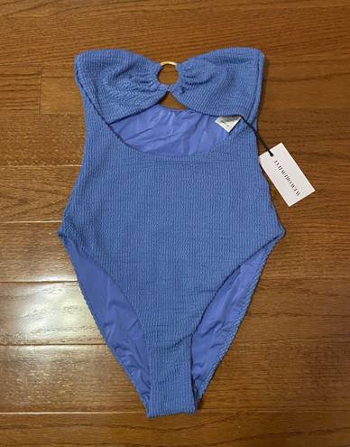 We Wore What NWT  Ruched Bandeau One Piece in Blue Jean