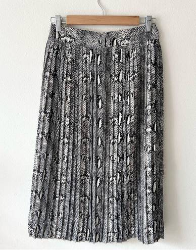 J.Crew NWT  Factory Sz O Womens Snakeskin Print Pleated Midi Skirt Black Cream