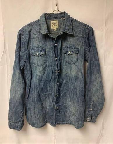 Paper Denim & Cloth  XL Lighweight Jean Jacket Pearl Snaps Graphic Pockets