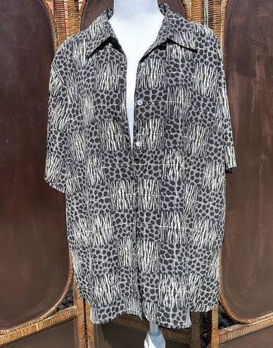 Notations  Animal Print Short Sleeve Button-Up