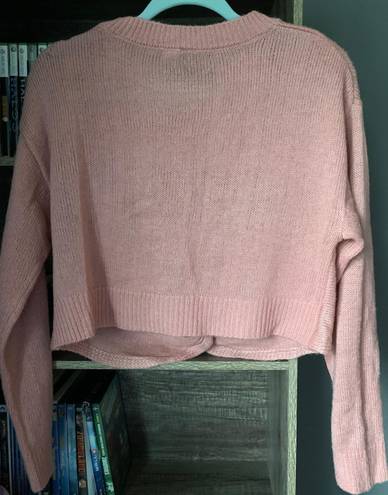 Divided Pink Cropped Front Knot Sweater Cottage Core Girly