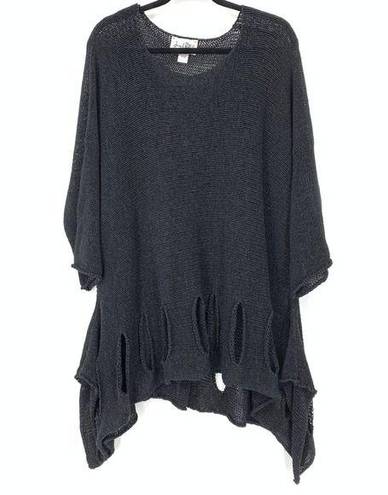 Joseph Ribkoff  Sweater Women's Size S/M Crew Neck Hi Low Black Distressed Look