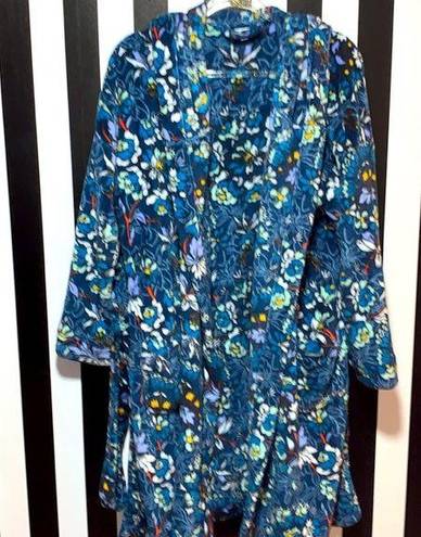 Vera Bradley  Plush Hooded Robe EUC Blue Floral Large /Extra Large Woman’s 14/16