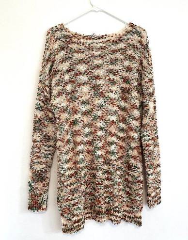 Umgee  White Cream Beige Rust Green Confetti Nubby Textured V-Neck Tunic Sweater