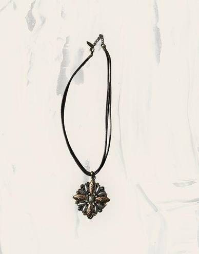 Coldwater Creek  Leather Chain Bronze Gold Silver Floral Motif Necklace