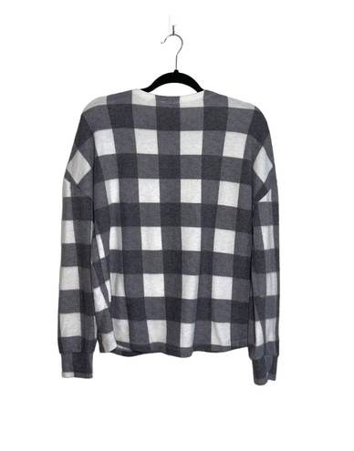 BKE Gray & White Buffalo Plaid Print Sherpa Pullover Sweater