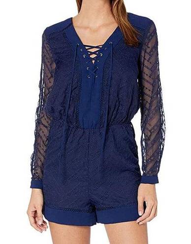 Adelyn Rae Dark Blue Lace Romper SIZE XS Long Sleeve Embroider Cocktail Romantic 