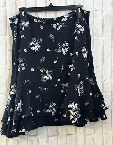 The Loft  Navy Blue Mini Ruffle Floral skirt  Sz 10