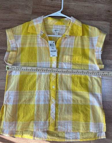 Style & Co  Womens  Short Sleeve Plaid Camp Shirt Daisy Daze Yellow Size PS