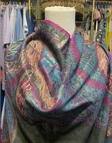 Oscar de la Renta  Scarf made in India. Multi Colored with metallic threading