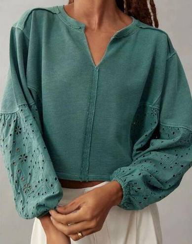 Pilcro  anthropologie Batwing Eyelet oversized Crop Sweatshirt size M