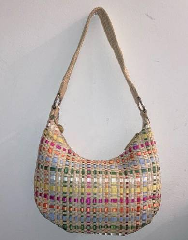 The Sak  Tan, Green, Pink, White, Orange, Blue Striped Woven Ribbon Purse