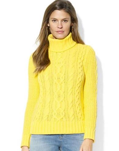 Krass&co LRL Lauren Jeans . Bright Yellow Chunky Cable Knit Turtleneck Sweater Sz Sm