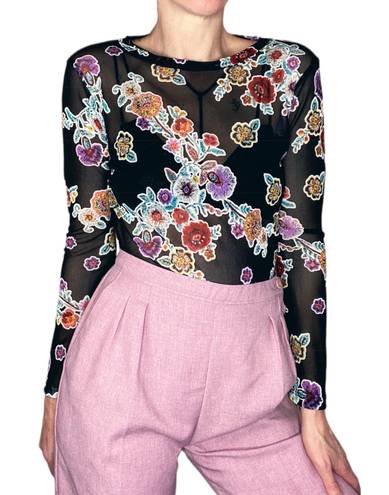 Ginger G Retro Colorful Sheer Floral Crop Shirt