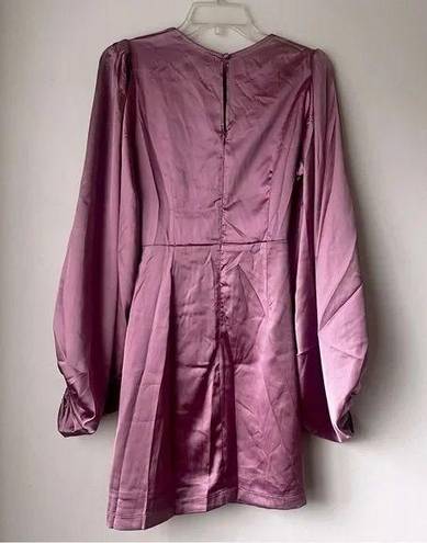 Petal and Pup  Opal Mauve Purple Satin Long Balloon Sleeve Wrap Mini Dress 4